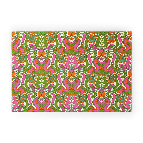 Jenean Morrison Mushroom Lamp Pink and Orange Welcome Mat