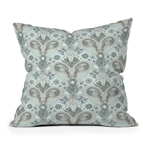 Jenean Morrison Paisley Damask Blue Outdoor Throw Pillow