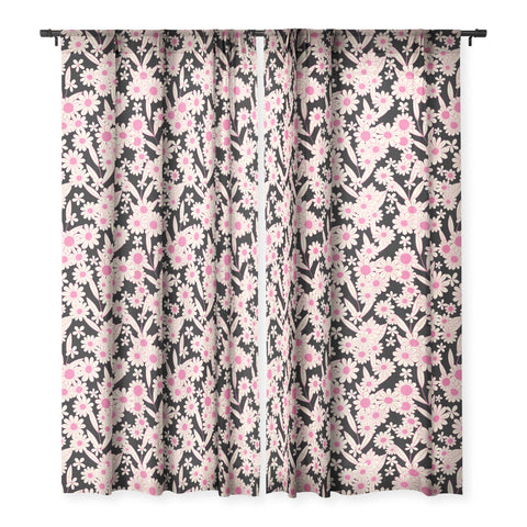Jenean Morrison Simple Floral Black and Pink Sheer Window Curtain
