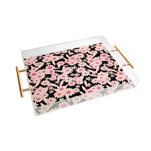Jenean Morrison Simple Floral Black and Pink Acrylic Tray