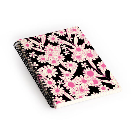 Jenean Morrison Simple Floral Black and Pink Spiral Notebook