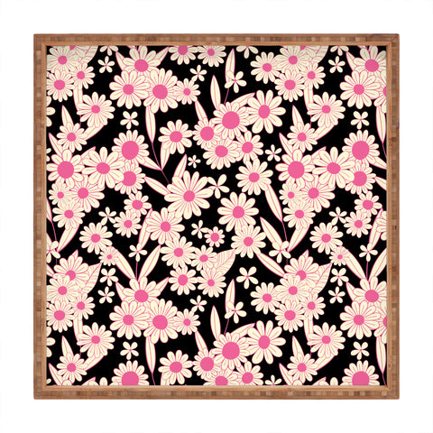 Jenean Morrison Simple Floral Black and Pink Square Tray