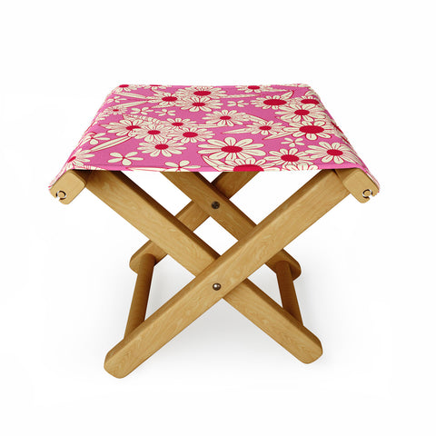 Jenean Morrison Simple Floral Bright Pink Folding Stool