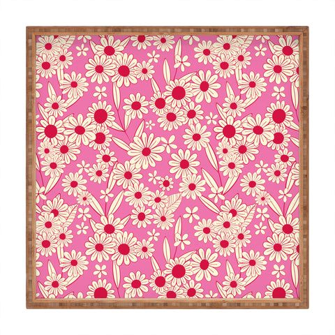 Jenean Morrison Simple Floral Bright Pink Square Tray