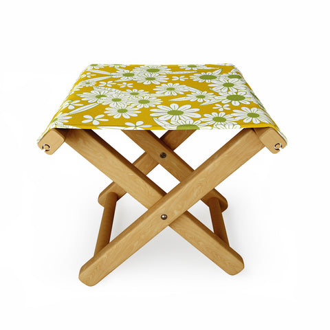 Jenean Morrison Simple Floral Green Yellow Folding Stool