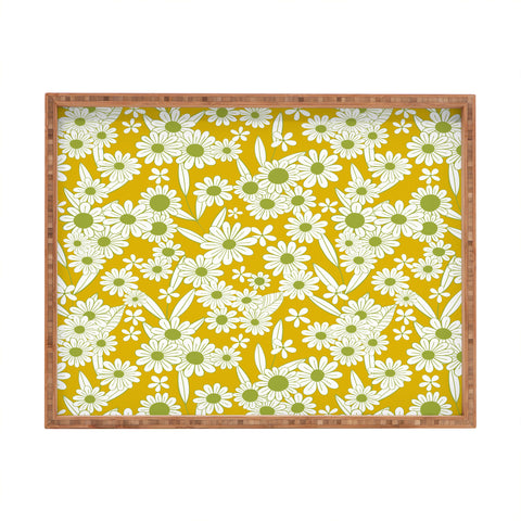 Jenean Morrison Simple Floral Green Yellow Rectangular Tray
