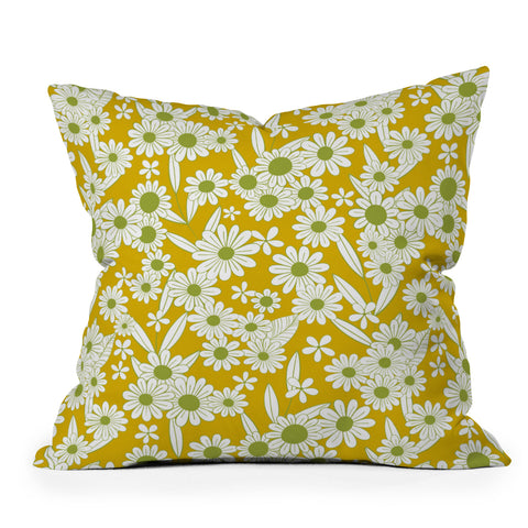 Jenean Morrison Simple Floral Green Yellow Outdoor Throw Pillow