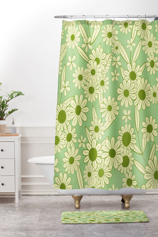 Jenean Morrison Simple Floral Mint Shower Curtain And Mat