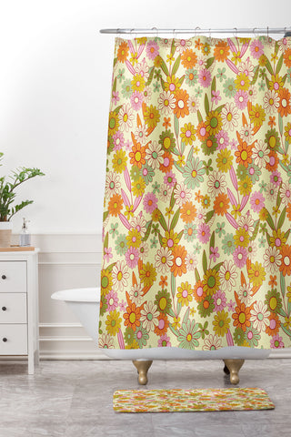 Jenean Morrison Simple Floral Multicolor Shower Curtain And Mat