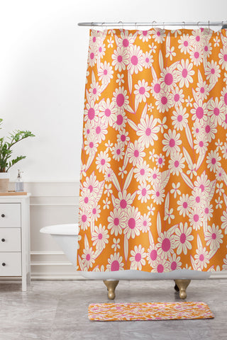 Jenean Morrison Simple Floral Orange Shower Curtain And Mat