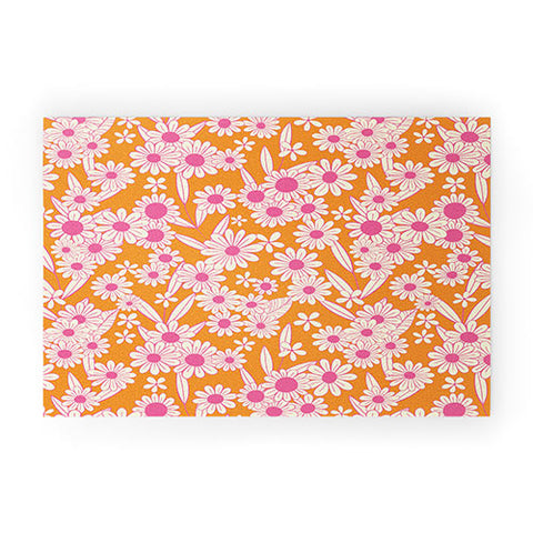 Jenean Morrison Simple Floral Orange Welcome Mat