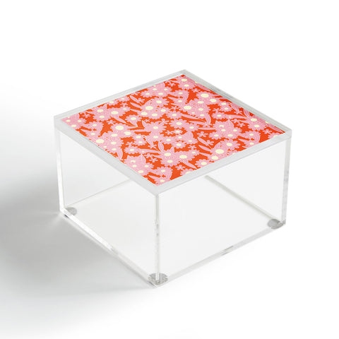 Jenean Morrison Simple Floral Pink Red Acrylic Box