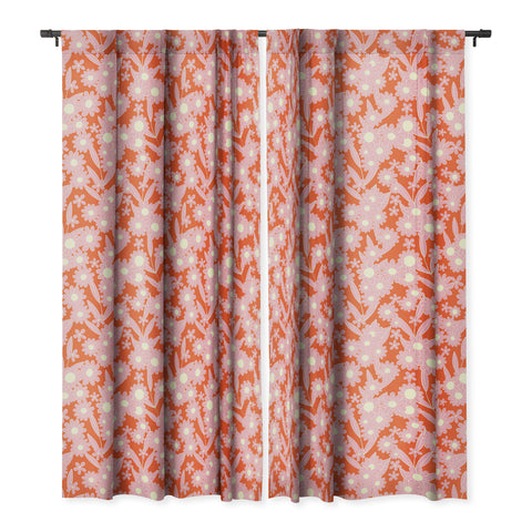 Jenean Morrison Simple Floral Pink Red Blackout Window Curtain