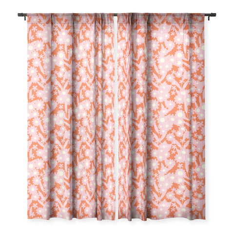 Jenean Morrison Simple Floral Pink Red Sheer Window Curtain