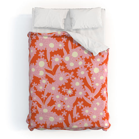 Jenean Morrison Simple Floral Pink Red Duvet Cover