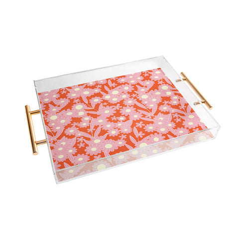 Jenean Morrison Simple Floral Pink Red Acrylic Tray