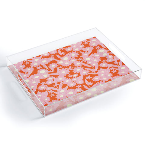 Jenean Morrison Simple Floral Pink Red Acrylic Tray