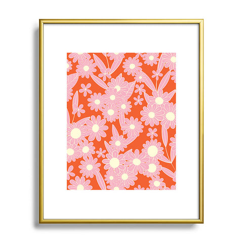 Jenean Morrison Simple Floral Pink Red Metal Framed Art Print