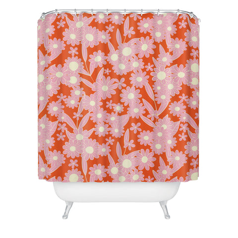 Jenean Morrison Simple Floral Pink Red Shower Curtain