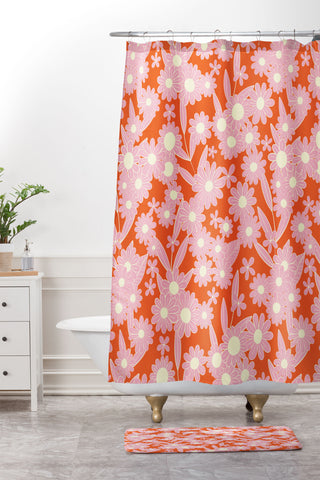 Jenean Morrison Simple Floral Pink Red Shower Curtain And Mat