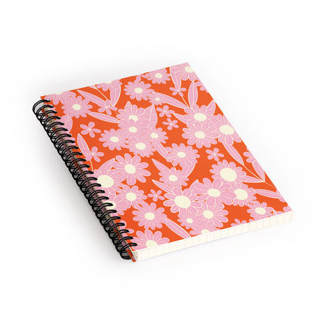Jenean Morrison Simple Floral Pink Red Spiral Notebook