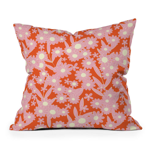 Jenean Morrison Simple Floral Pink Red Throw Pillow