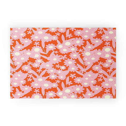 Jenean Morrison Simple Floral Pink Red Welcome Mat