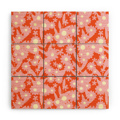 Jenean Morrison Simple Floral Pink Red Wood Wall Mural