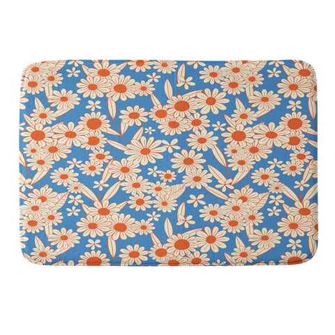 Jenean Morrison Simple Floral Red and Blue Memory Foam Bath Mat