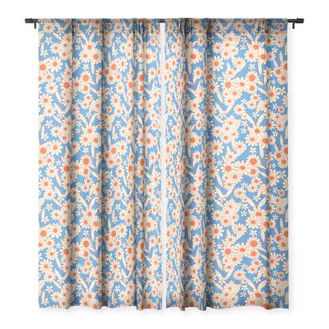 Jenean Morrison Simple Floral Red and Blue Sheer Window Curtain