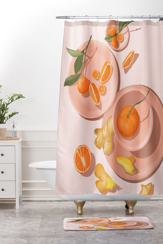 Jenn X Studio Pastel Oranges and Ginger Shower Curtain And Mat