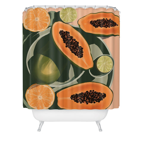 Jenn X Studio Summer papayas and citrus Shower Curtain
