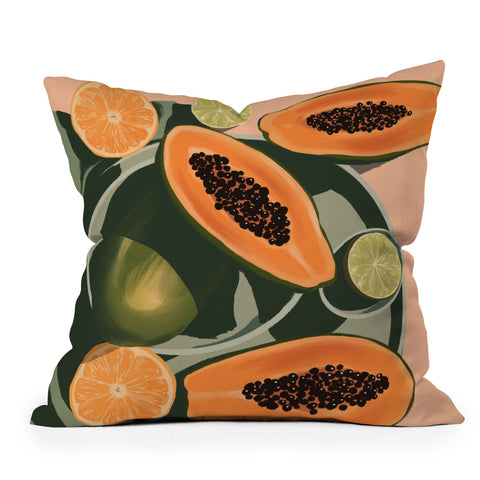 Jenn X Studio Summer papayas and citrus Throw Pillow