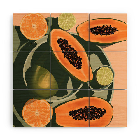 Jenn X Studio Summer papayas and citrus Wood Wall Mural
