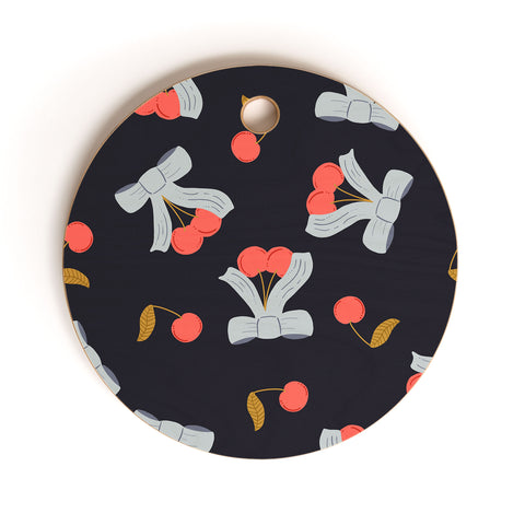 Jennifer Labre Cherries and Bows Cutting Board Round