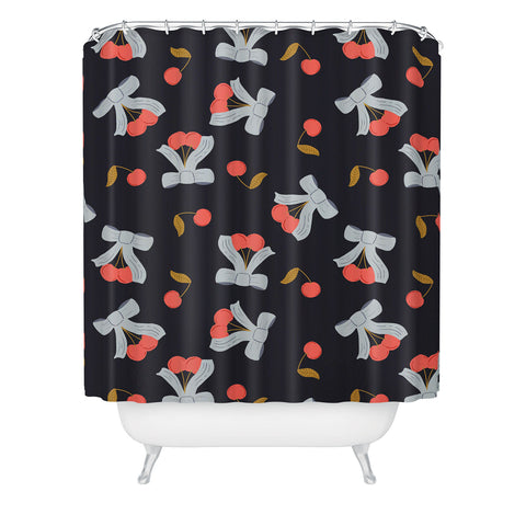 Jennifer Labre Cherries and Bows Shower Curtain