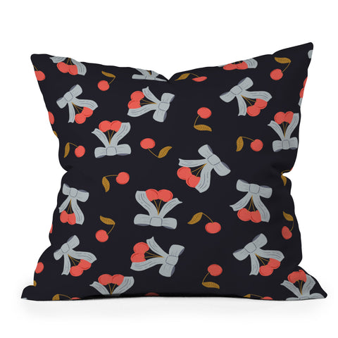 Jennifer Labre Cherries and Bows Outdoor Throw Pillow