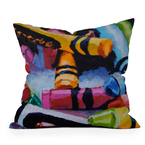 Jenny Grumbles Crayons 4 Outdoor Throw Pillow