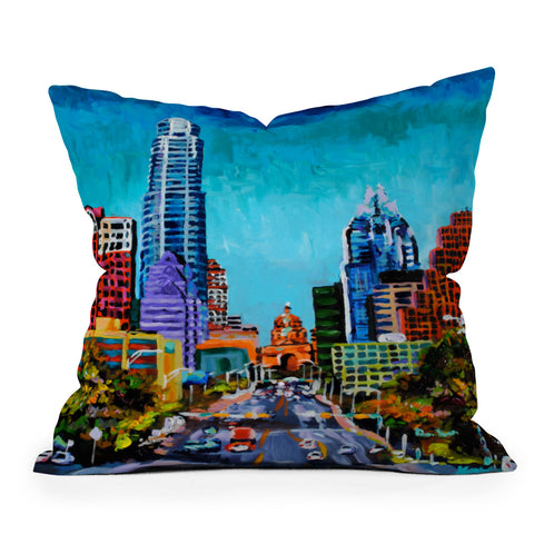 Jenny Grumbles Up South Congress Outdoor Throw Pillow