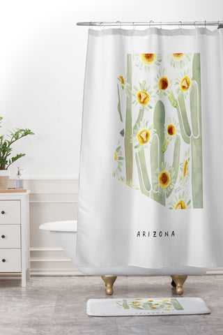 Jessica Larson Arizona State Saguaro Cactus Shower Curtain And Mat