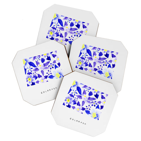 Jessica Larson Colorado State Flower Blue Coaster Set