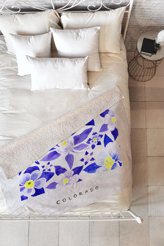 Jessica Larson Colorado State Flower Blue Fleece Throw Blanket