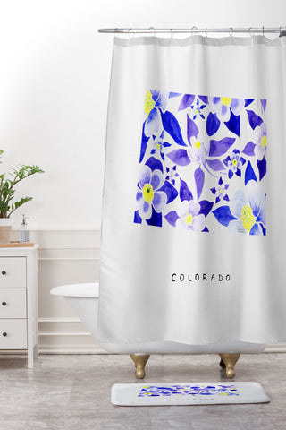 Jessica Larson Colorado State Flower Blue Shower Curtain And Mat