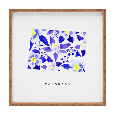 Jessica Larson Colorado State Flower Blue Square Tray