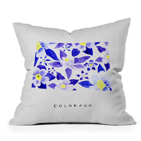 Jessica Larson Colorado State Flower Blue Outdoor Throw Pillow