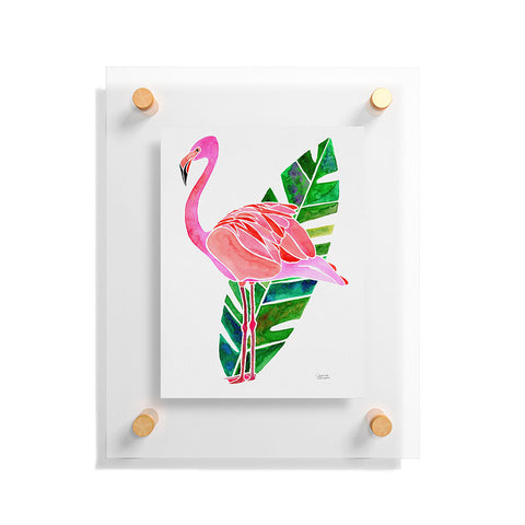 Jessica Larson Flamingo and Banana Leaf Floating Acrylic Print