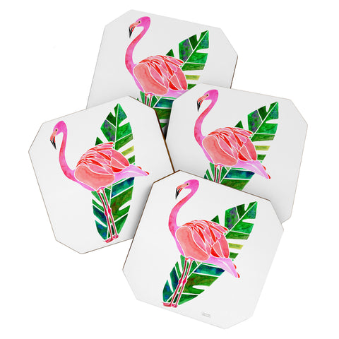 Jessica Larson Flamingo and Banana Leaf Coaster Set