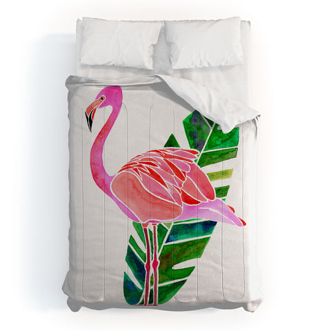 Jessica Larson Flamingo and Banana Leaf Comforter