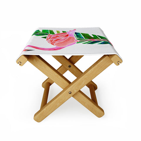 Jessica Larson Flamingo and Banana Leaf Folding Stool