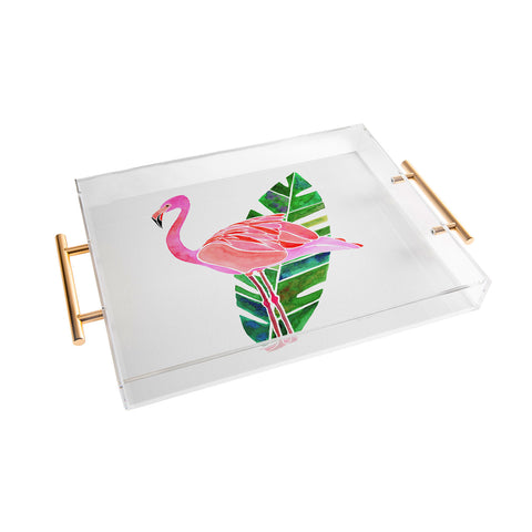 Jessica Larson Flamingo and Banana Leaf Acrylic Tray